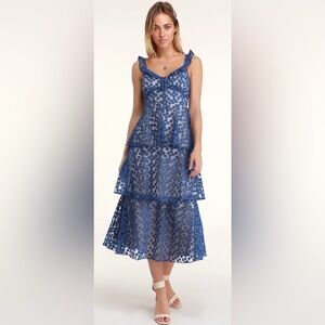 NWT LULUS Someday Swoon Royal Blue Embroidered Midi Dress Size S